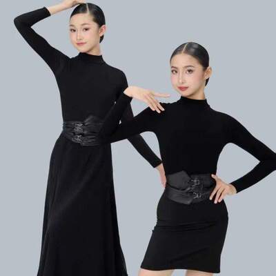 Rdesign拉丁舞服新款少儿皮腰封分体套装专业表演日常比赛服女