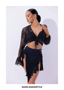 DAVID舞服女士拉丁套装蕾丝流苏款性感露脐显瘦弹力舞蹈练功服