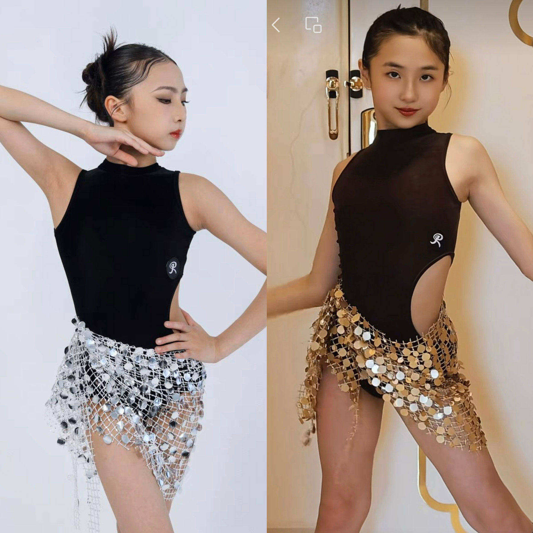 R design舞服少儿拉丁舞银河亮片包臀裙套装比赛服花服练习服女童