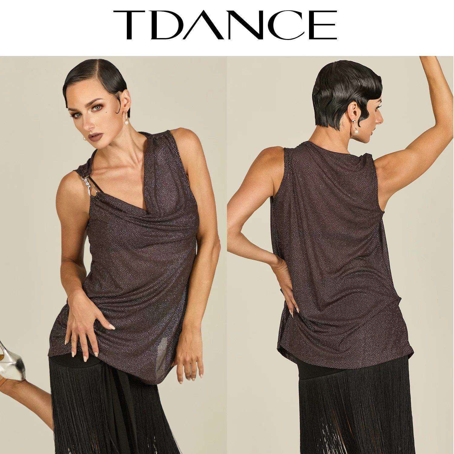 TDANCE拉丁舞服滴胶斜肩上衣