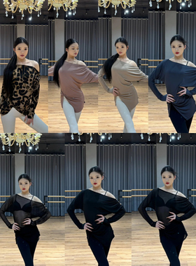 LOYAL舞服 斜肩蝙蝠袖 宽松 国标舞服拉丁舞服练功服豹纹女成人