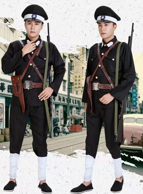 新款六一促销民国二狗子演出服巡捕房伪警察伪军舞台表演服黑色男