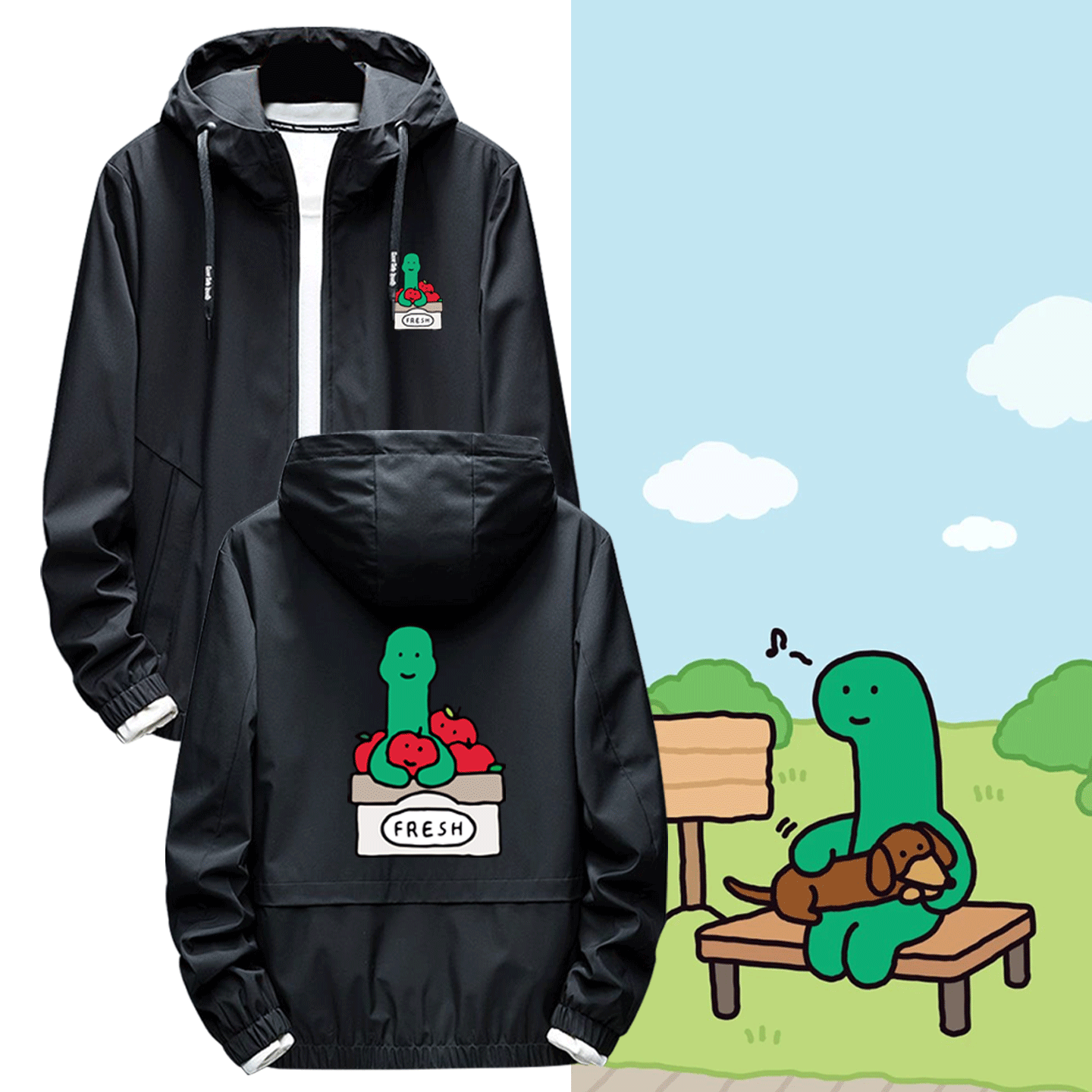 JOGUMAN乔古漫绿色小恐龙苹果卡通可爱男女情侣定制开衫夹克外套,男装,夹克,淘宝优惠券,粉丝福利购,淘宝优惠卷