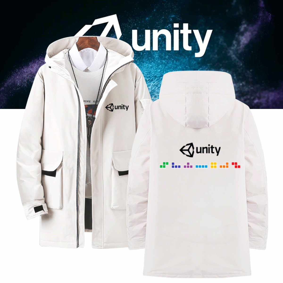 Unity3D游戏开发引擎程序员游戏制作男女休闲定制保暖带帽羽绒服