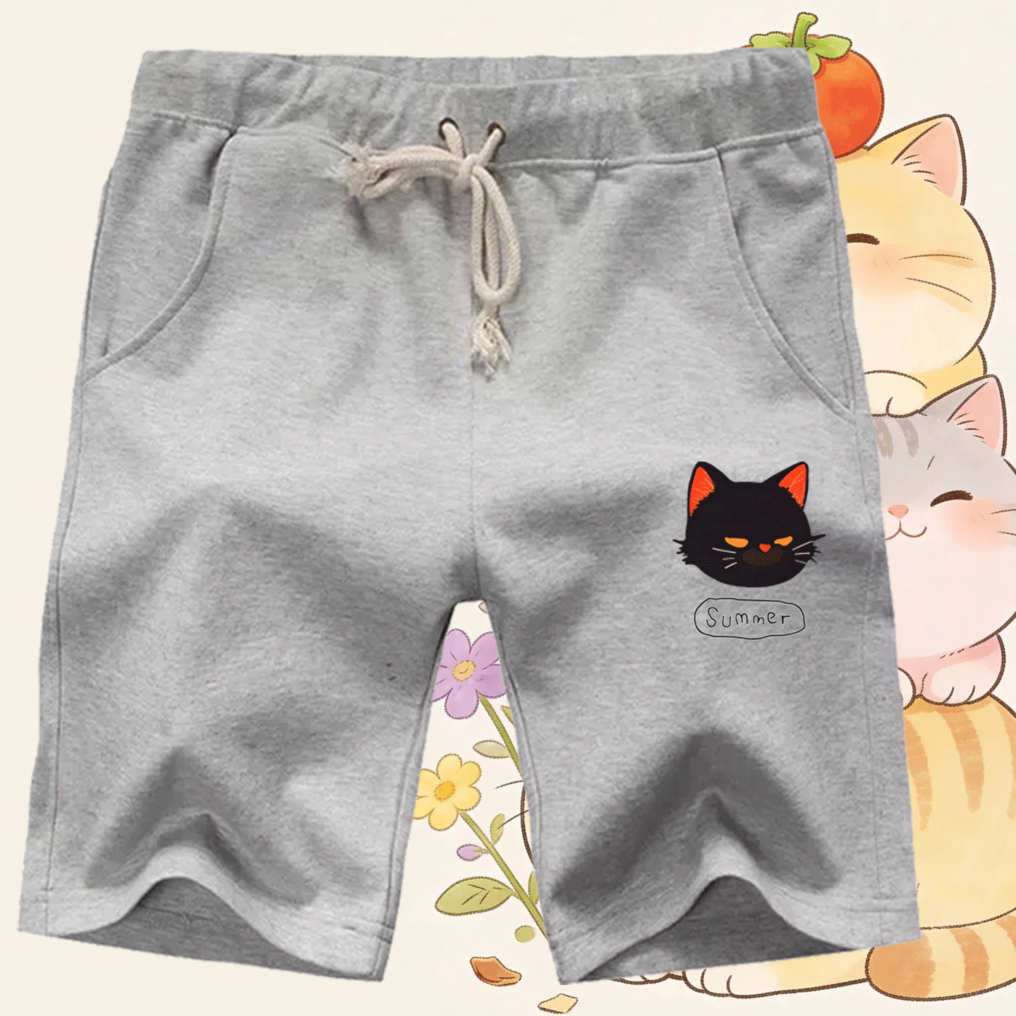 可爱猫猫卡通周边印花休闲男女情侣可定制夏季学生五分运动裤短裤