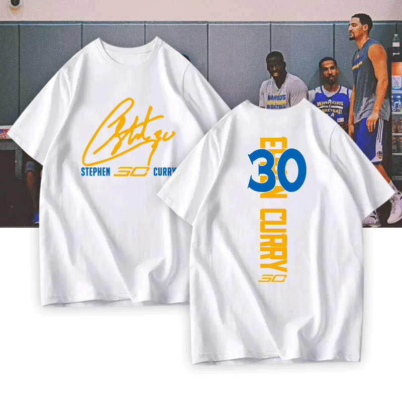 库里上衣男勇士队30号篮球运动衣服宽松可定制T恤衫纯棉短袖半袖