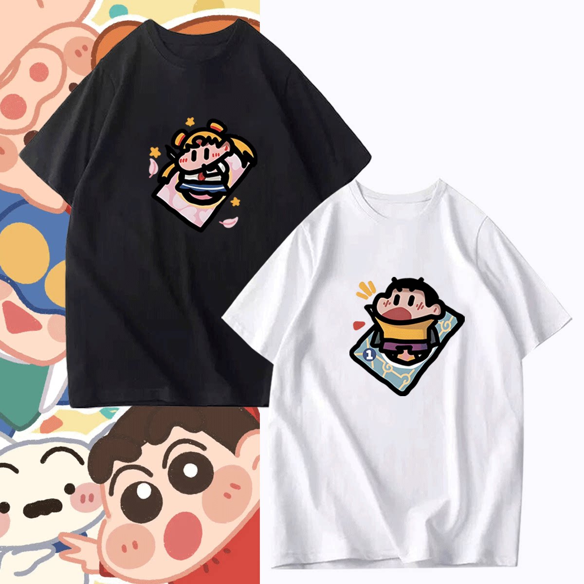 卡通日系新之助装嘟嘟大头妮妮蜡笔小新男女情侣可定制短袖T恤衫