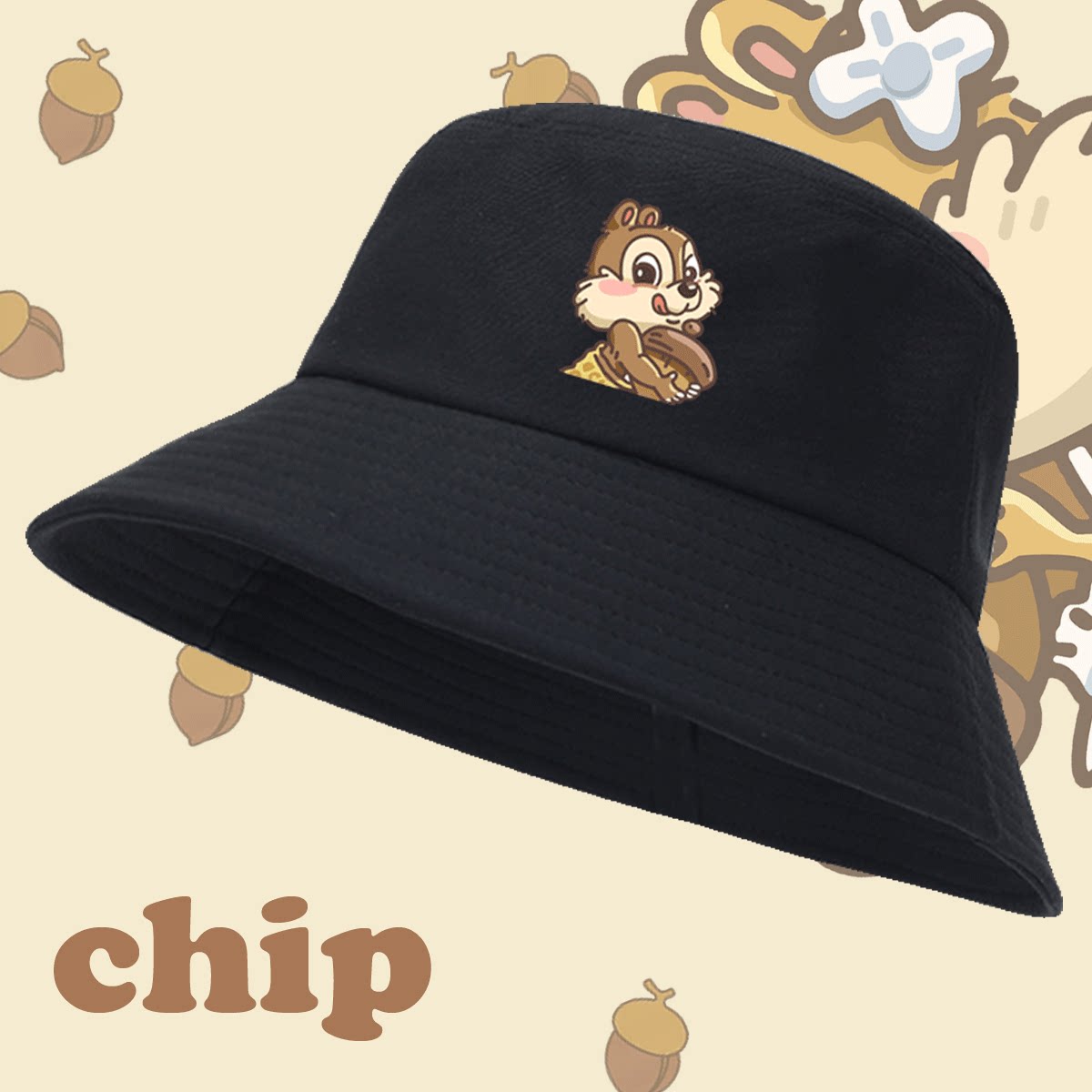 迪士尼奇奇和蒂蒂卡通花栗鼠男女情侣2023新款盆帽遮阳帽子渔夫帽