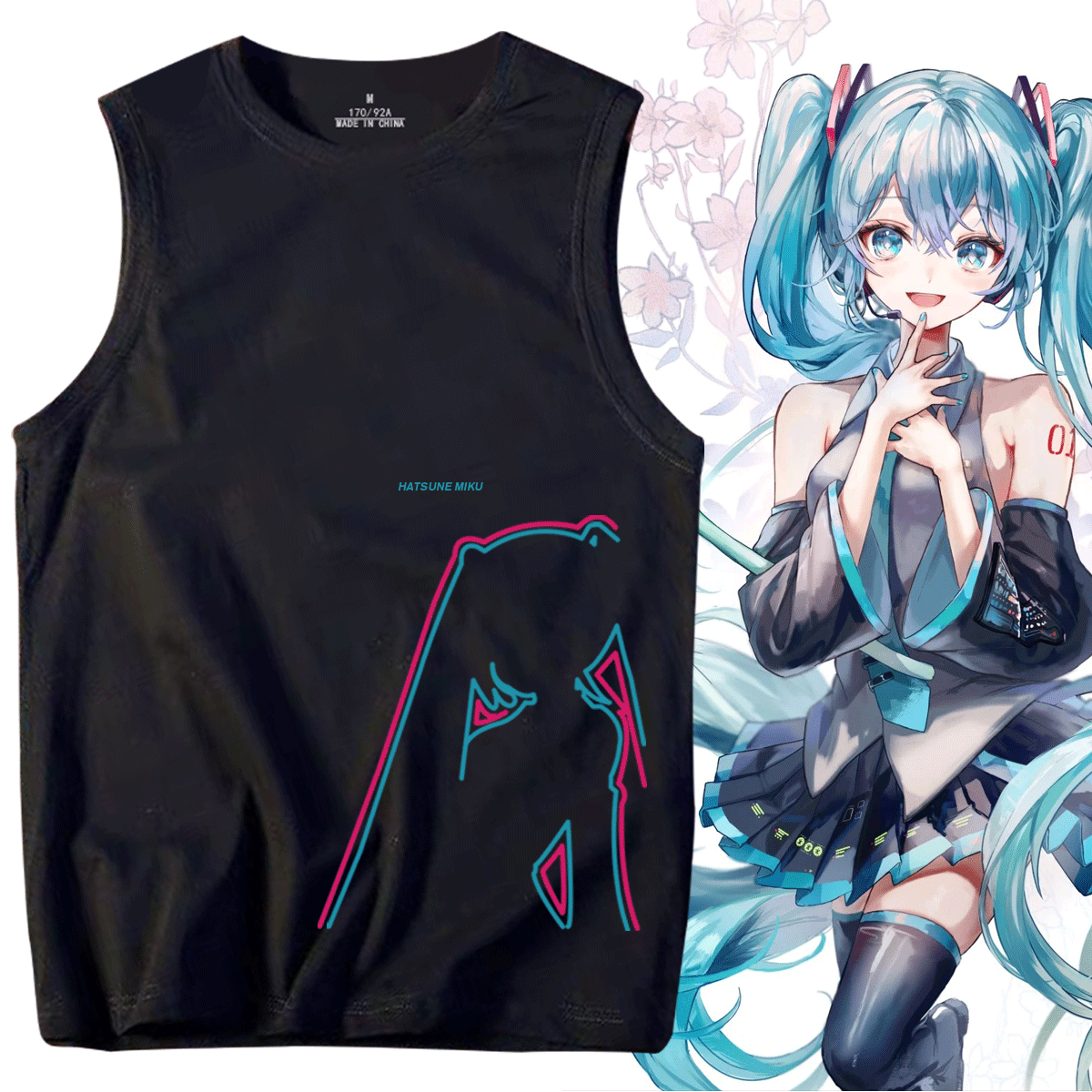 日系初音未来男女情侣可定制miku葱娘联名纯棉坎肩背心无袖T恤衫