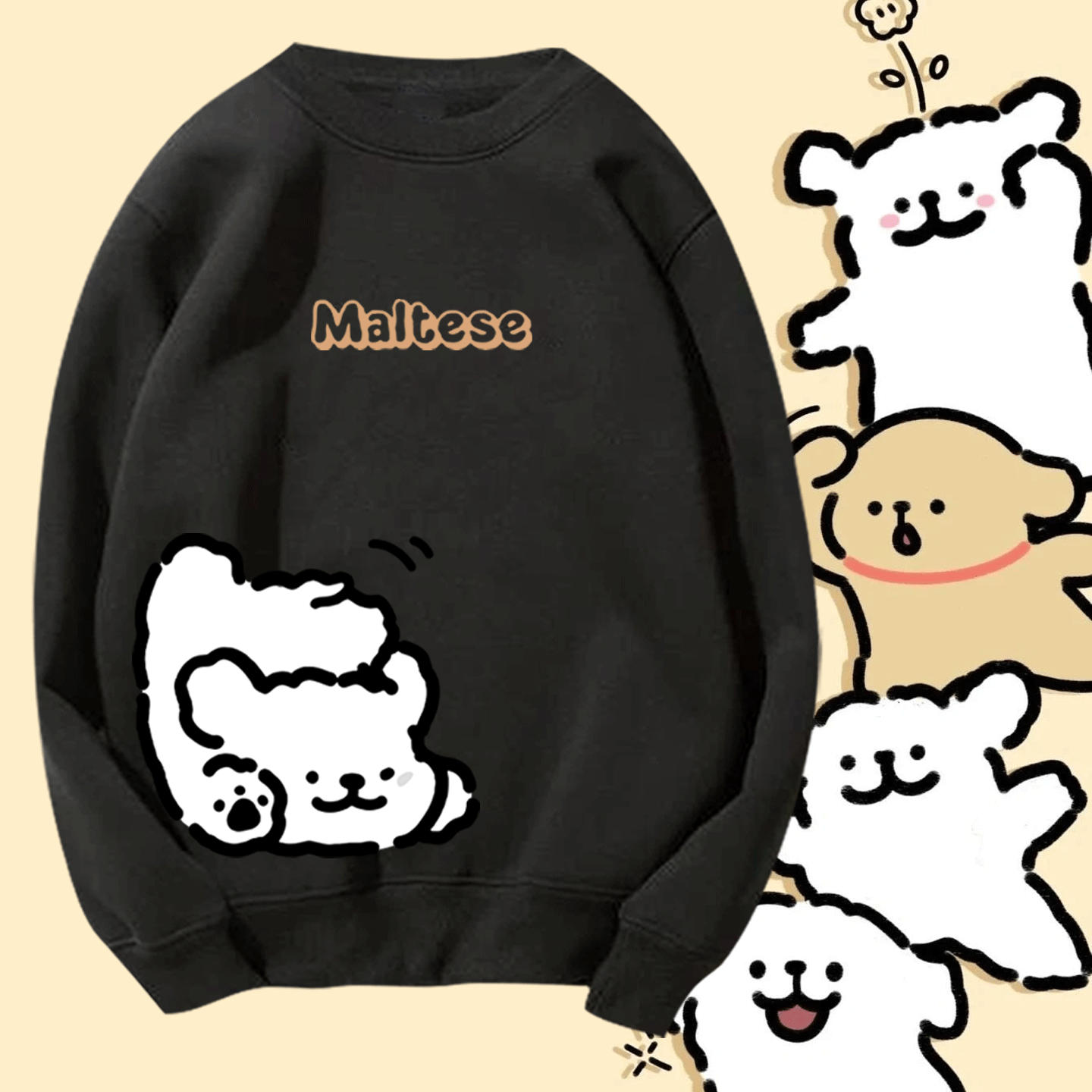 线条小狗卡通可爱联名周边印花男女情侣休闲秋冬季可定制圆领卫衣,男装,卫衣,淘宝优惠券,粉丝福利购,淘宝优惠卷