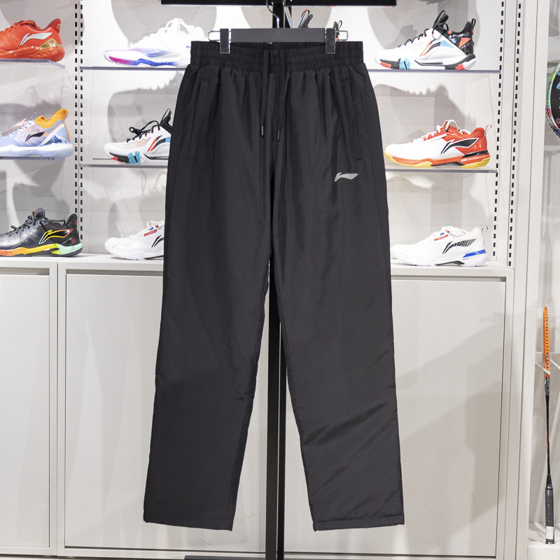 李宁卫裤男士2024冬季新款百搭直筒加绒保暖棉裤运动长裤YKMU021