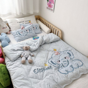 A类秋冬儿童纯棉针织棉被套幼儿园午睡被子透气柔软贴布绣花被罩