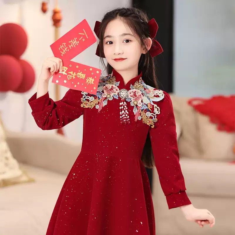 儿童生日礼服高级感公主裙主持人小女孩演出服中式拜年服花童服