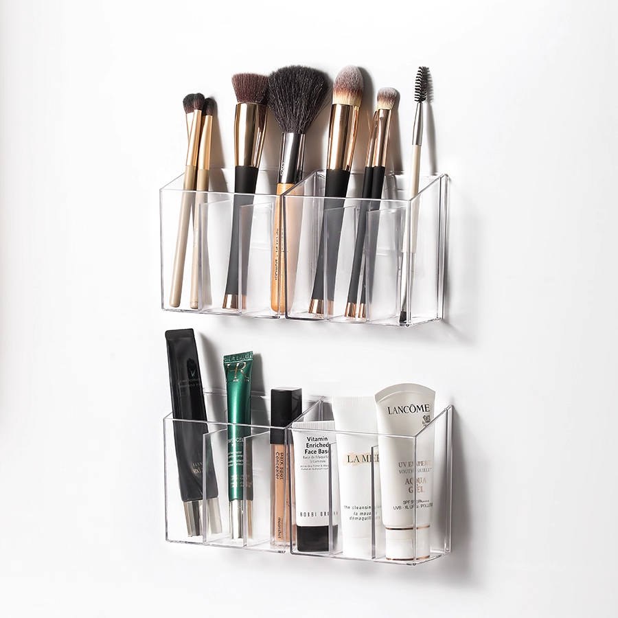 墙面化妆品收纳盒镜柜壁挂式口红收纳架子浴室化妆刷分格整理神器
