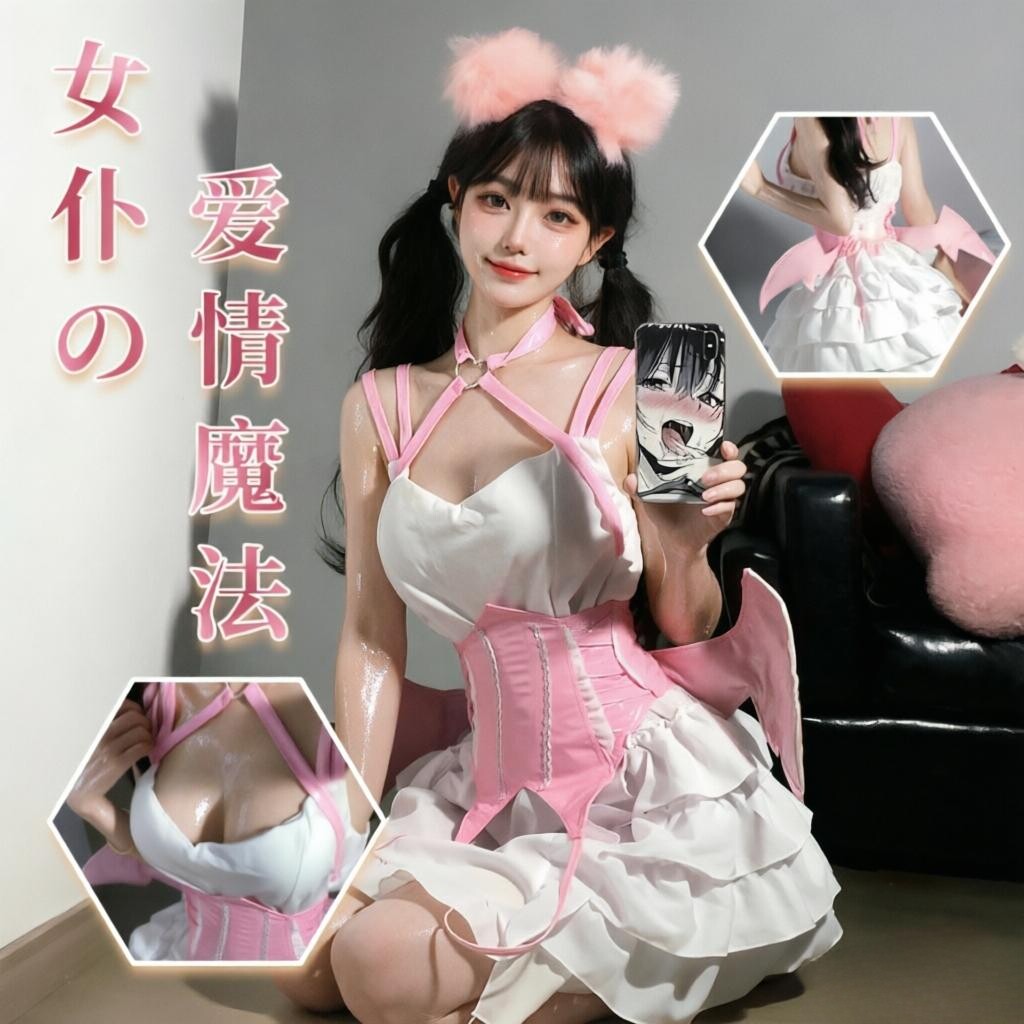 可爱软妹二次元日系奶油甜心女仆卖萌嫩粉恶魔清纯洛丽塔连衣裙