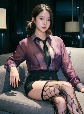 纯欲性感紫色OL秘书制服御姐风透视衬衫包臀短裙夜店酒吧表演服装