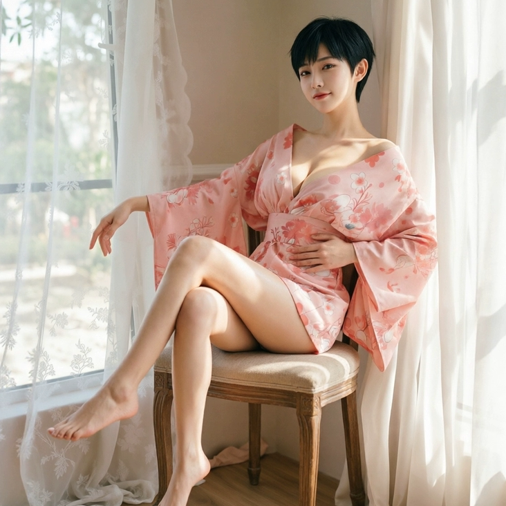 猫咪印花绑带束腰古代浴袍和服