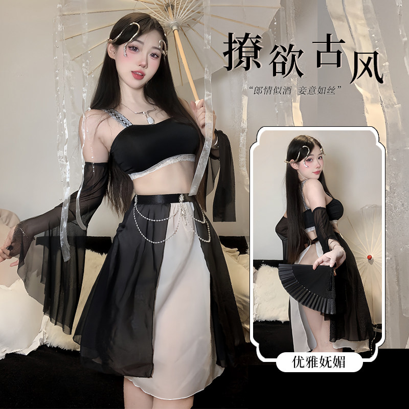 古风汉服性感抹胸网纱透视内衣纯欲套装分片式睡裙免脱小胸制服