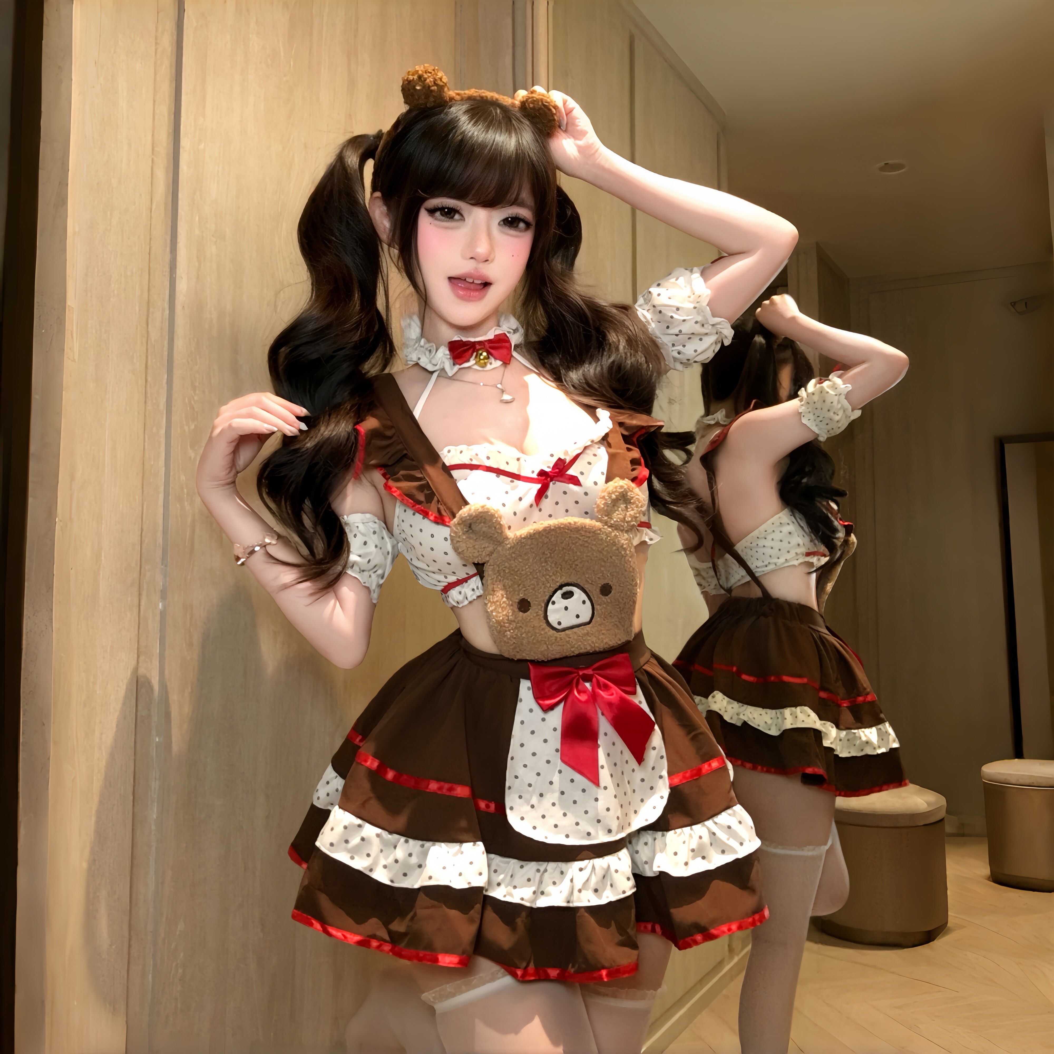 喵仆酱「波点小熊」可爱Lolita制服纯欲小胸性感qqny诱惑女仆套装