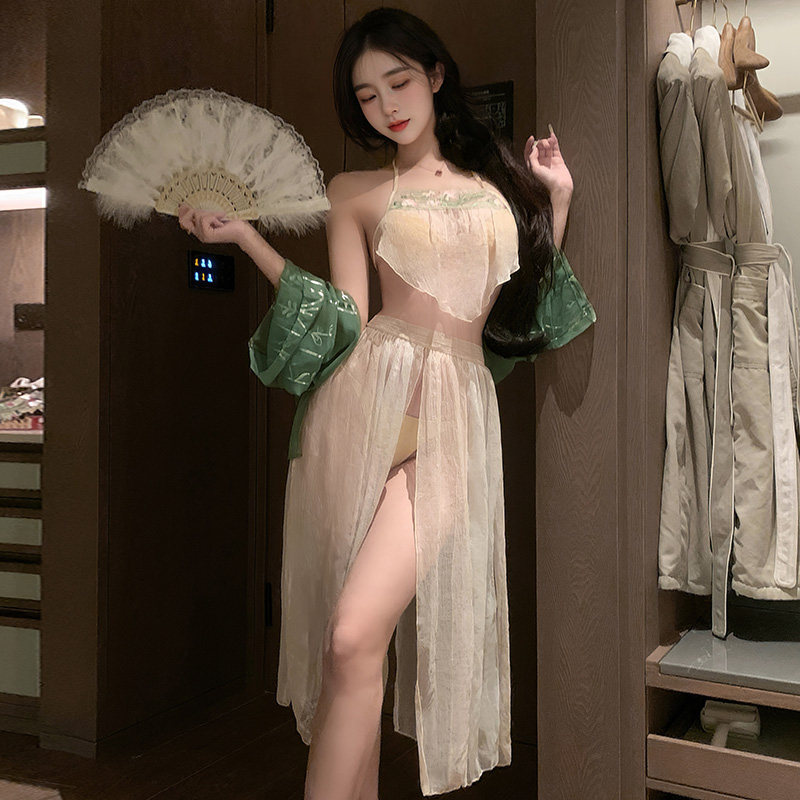 风华录飘逸透纱睡裙套装古典汉服肚兜内衣性感纯欲睡裙露臀诱惑