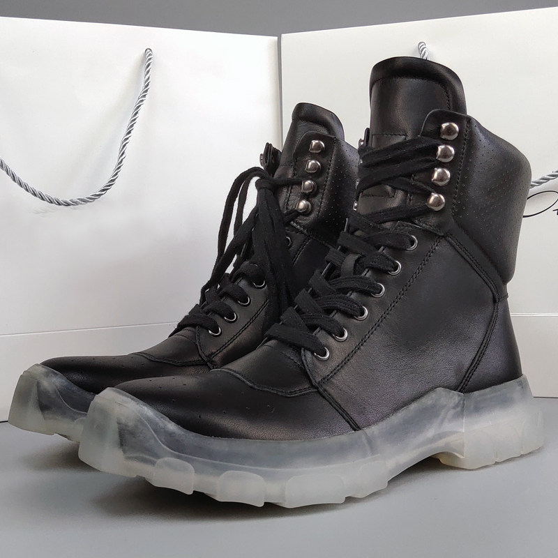 ro鞋子男真皮厚底马丁鞋增高短靴欧美ro大钩子dunk做旧复古高帮鞋