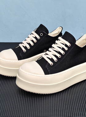 ro厚底鞋子男增高奶香厚底低帮鞋时尚百搭休闲板鞋女系带帆布鞋潮