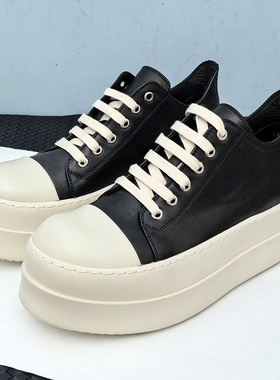 ro鞋子男真皮增高奶香厚底低帮鞋女帆布运动休闲松糕底板鞋小白鞋