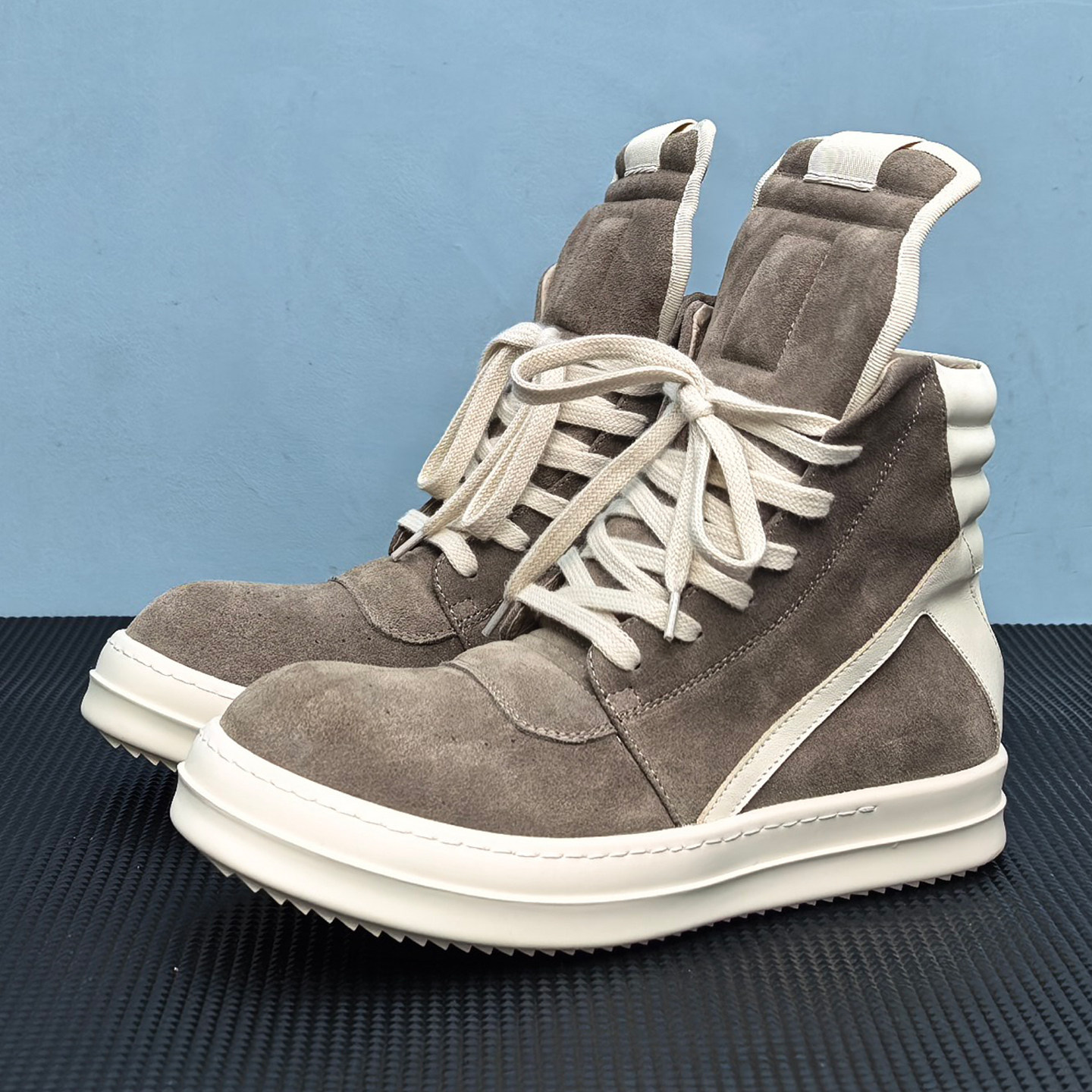 ro倒三角高帮鞋男真皮增高奶香厚底板鞋女系带四季运动休闲短靴潮