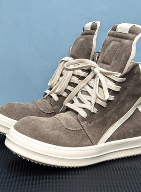ro倒三角高帮鞋男真皮增高奶香厚底板鞋女系带四季运动休闲短靴潮