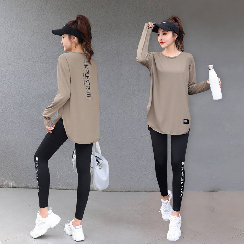 大码速干运动上衣女胖mm休闲跑步遮臀健身T恤瑜伽服套装韩版春秋