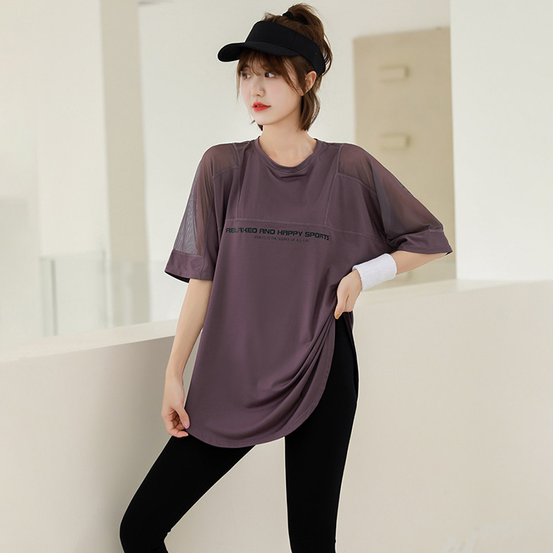 大码速干运动上衣女短袖胖mm网纱跑步T恤瑜伽晨跑宽松健身服薄款