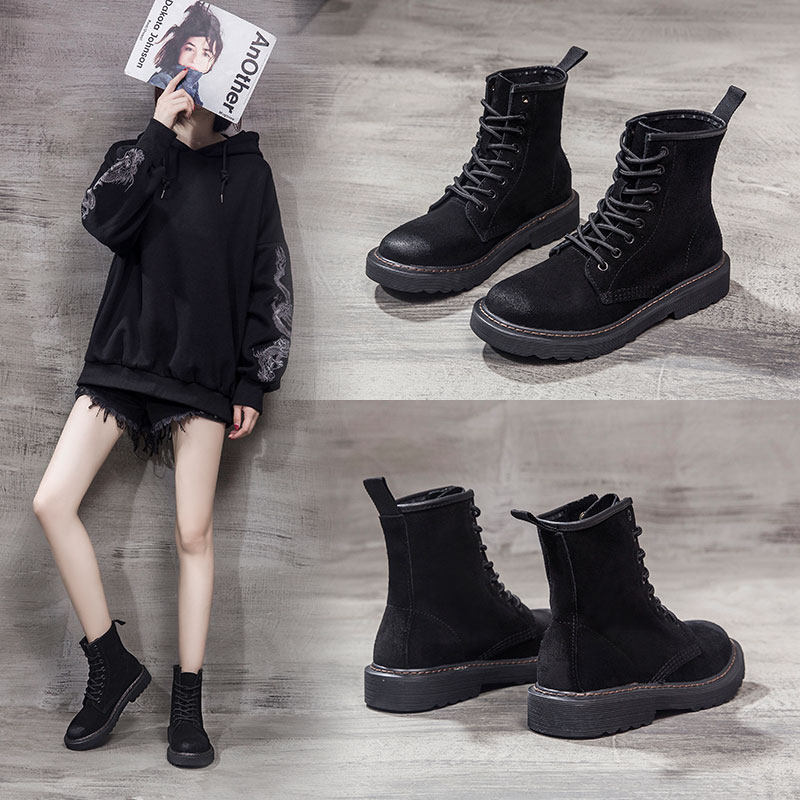 8孔短筒马丁靴女夏薄款真皮情侣平底机车靴街头百搭系带短靴女