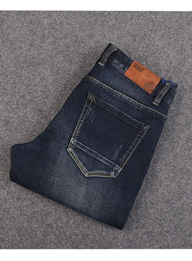 欧洲站男生小直筒长裤秋冬季立体剪裁水洗牛仔裤休闲中腰拉链开襟