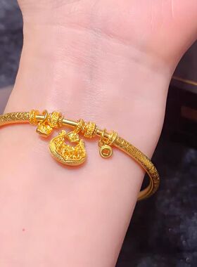 足金999水贝富贵牡丹锁古法黄金手镯手链女版时尚送女友2025新款