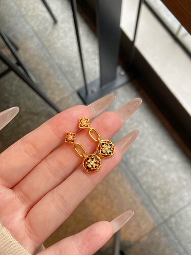 足金999水贝黄金  镶嵌宝相花耳钉爆款2026新款送礼送女友