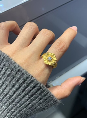 足金999莫桑海棠花戒指5D工艺水贝黄金送礼物送朋友2026新款