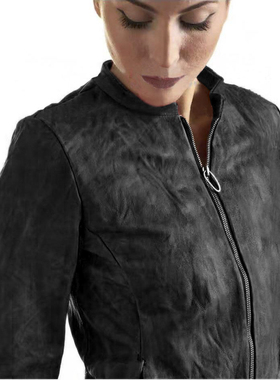 皮匠门 MEN+英国植鞣绵羊皮衣女夹克 修身复古机车情侣LM1009A