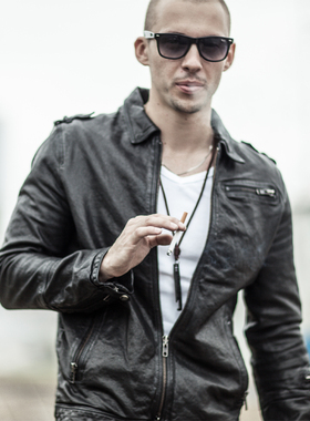 皮匠门 MEN+英国植鞣绵羊皮衣男夹克翻领拉链欧美复古机车LM9141A