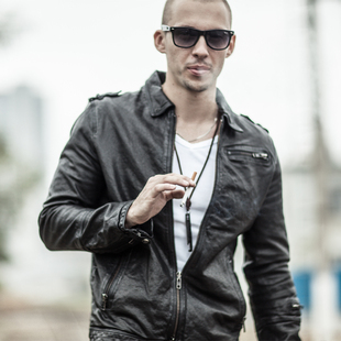 皮匠门 英国植鞣绵羊皮衣男夹克翻领拉链欧美复古机车LM9141A MEN