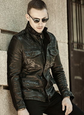 皮匠门 MEN+英国植鞣绵羊皮衣男夹克外套复古经典多兜欧美LM9165A