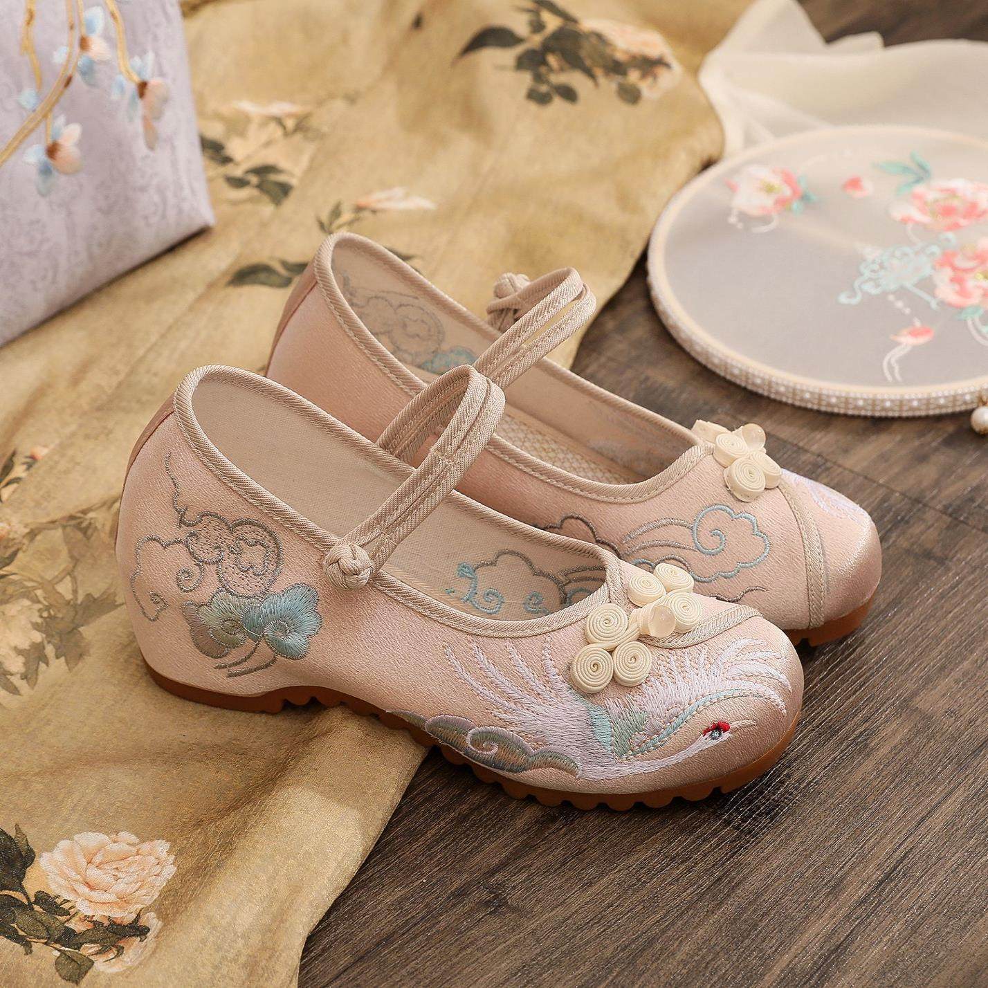 烟轻 2023春款圆头内增高旗袍女鞋古风绣花鞋禅服茶服鞋舞蹈布鞋,女鞋,浅口单鞋,淘宝优惠券,粉丝福利购,淘宝优惠卷
