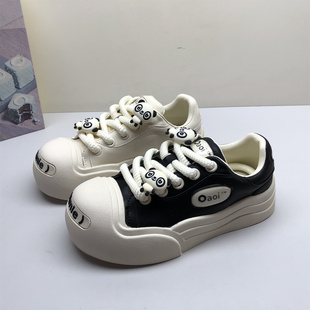 专柜撤柜真皮女鞋丑萌大头厚底休闲鞋女冬季增高圆头系带百搭个性