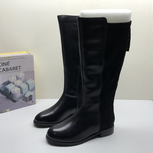 35码专柜撤柜真皮女百搭黑色长筒靴女冬季加棉圆头后拉链骑士靴