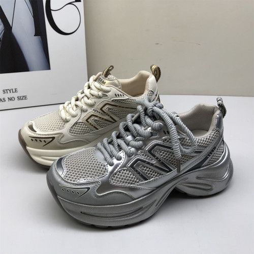 34 35码断码清仓真皮女鞋厚底复古老爹鞋女网面透气运动鞋女百搭