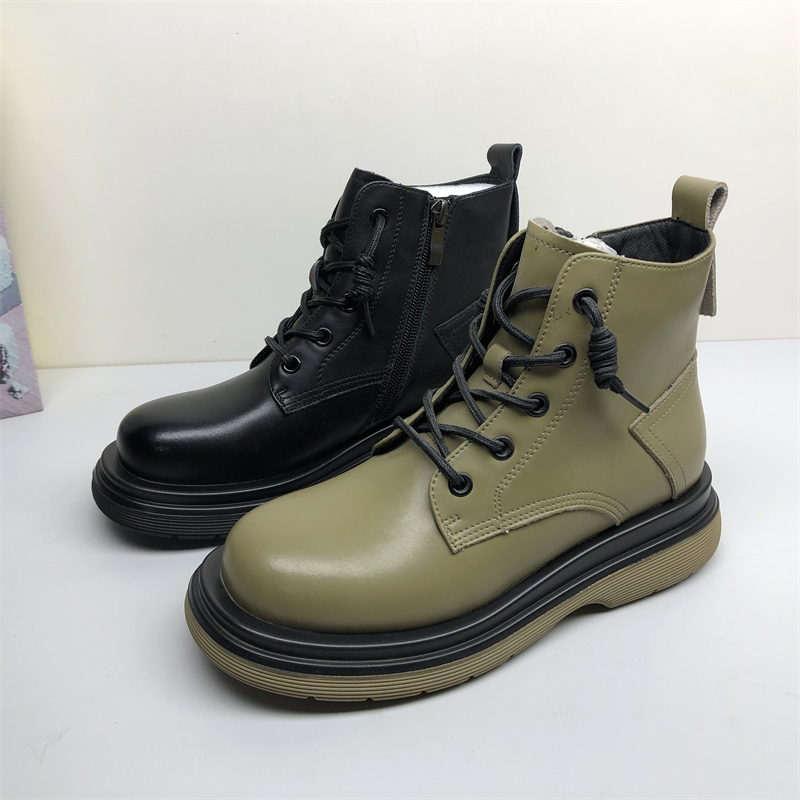 商场尾款处理真皮马丁靴女单里休闲短靴女松糕底百搭牛皮短靴女