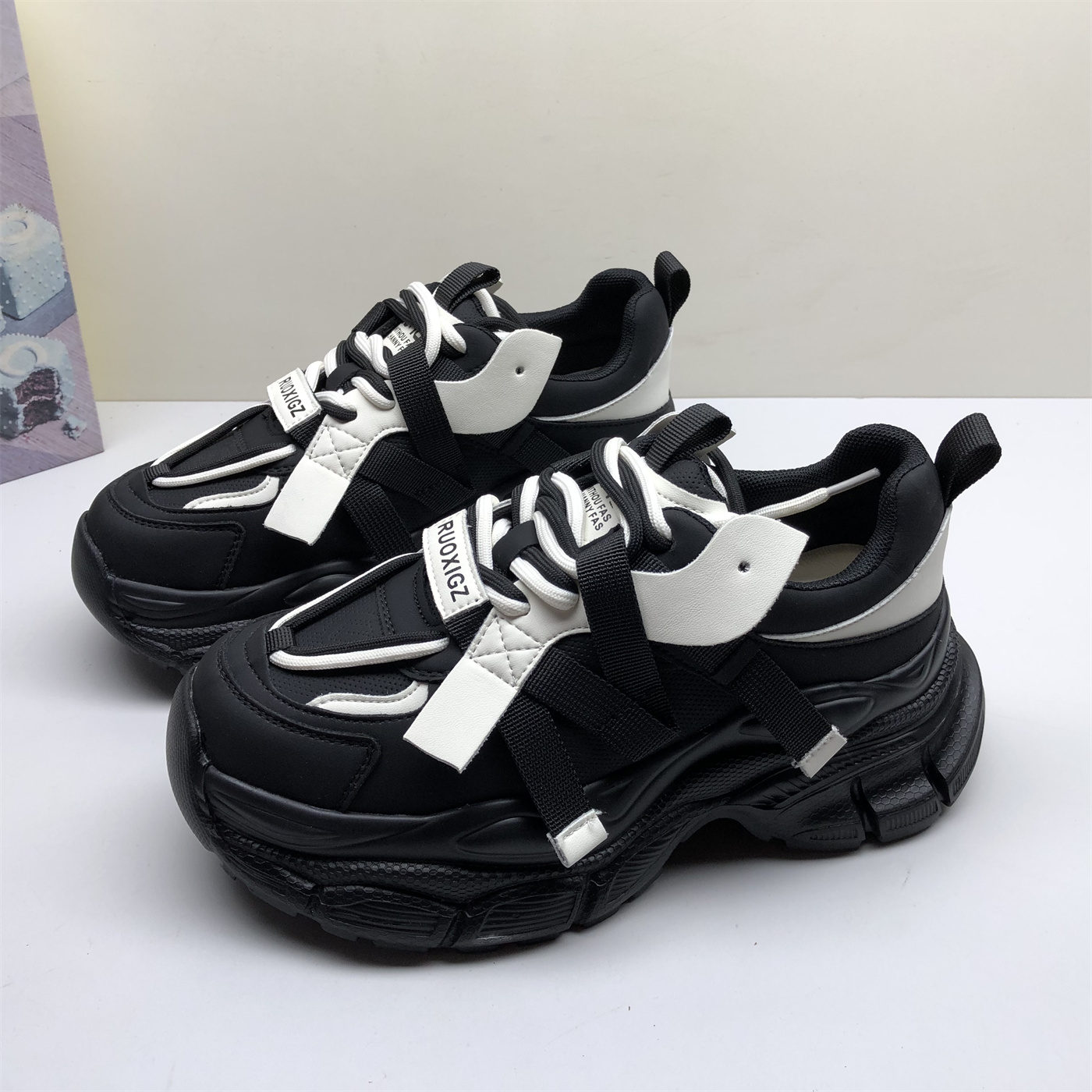 专柜撤柜真皮女鞋拼色厚底增高老爹鞋百搭休闲运动鞋轻便单鞋女