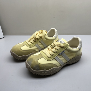 女舒适百搭时尚 女厚底系带拼色休闲鞋 专柜撤柜真皮复古德训鞋 36码