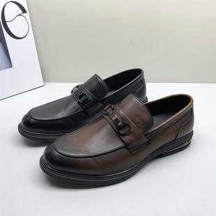 正品撤柜真皮商务休闲英伦风男鞋舒适一脚蹬皮鞋男头层牛皮豆豆鞋