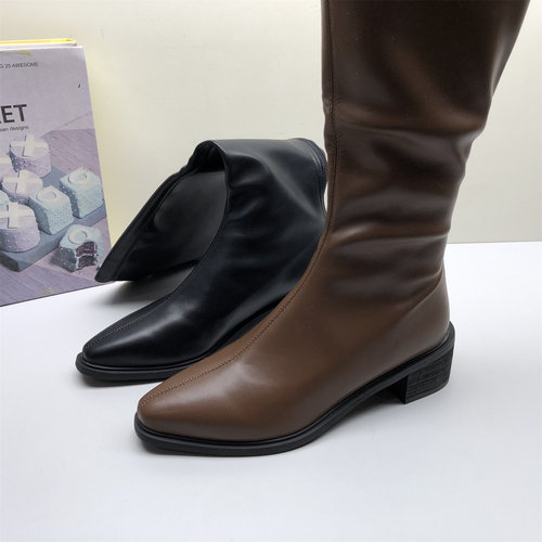 商场撤柜秋冬尖头时装不过膝女靴2025新款尖头后拉链粗跟堆堆靴女