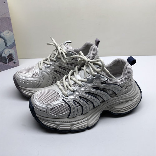 专柜撤柜真皮女2026早春松糕老爹鞋女透气系带运动鞋厚底休闲鞋女